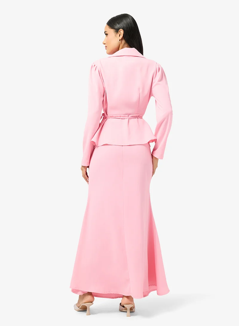 جينجر Wrap Around Peplum Top & Mermaid Skirt Coord Set